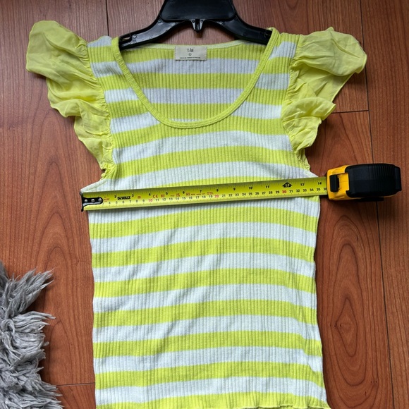 Anthropologie, T.La Yellow Stripe Flutter Sleeve Rib Knit Top Size Large - Picture 5 of 11